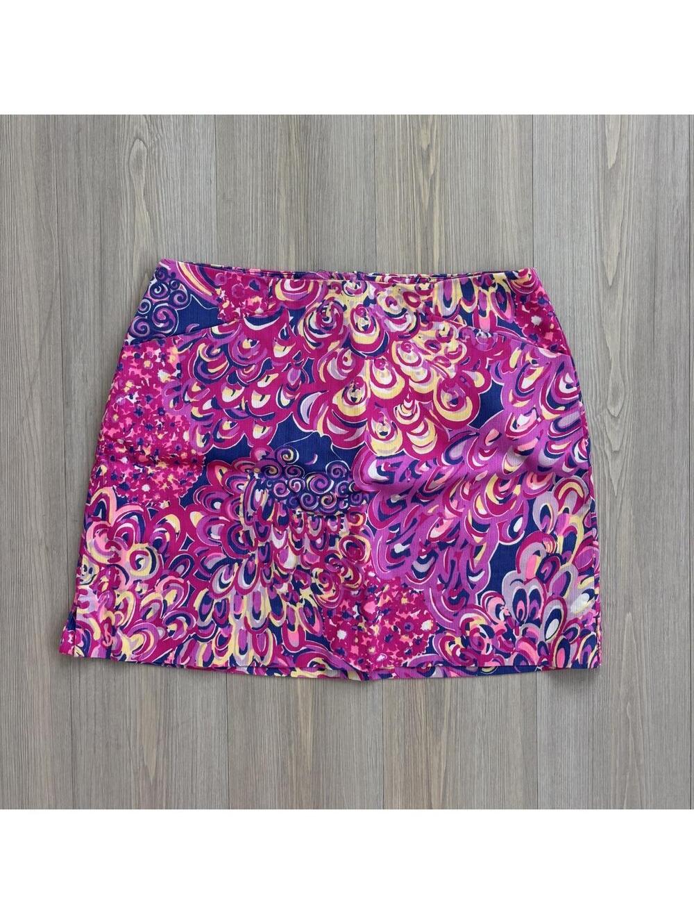 Lilly Pulitzer Corduroy Mini Skirt Pink Blue Swirl Print Size 00